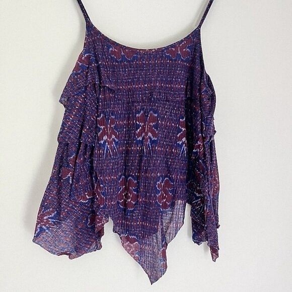 Free People Tank Top Cami Boho Ikat Dew Drop Handkerchief Hem - Picture 3 of 11